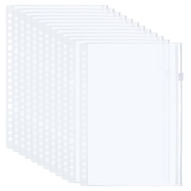 Unique Bargains A5 Binder Pocket, 12 Pack PVC Zipper 20 Holes Binder Pouch for 20-Ring Notebook Binder, Clear