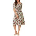 thumbnail image 1 of INSPIRE CHIC Robe pour Femme Smockée à Fleurs à Encolure Carrée Manches Courtes Bouffantes Printemps Été Robes Midi Vert TG, 1 of 7