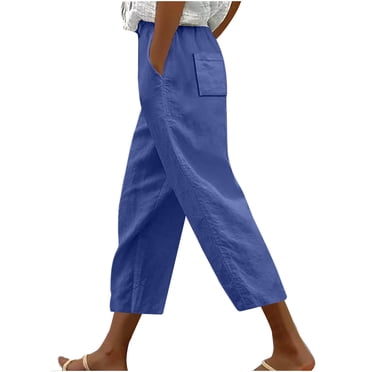 Cameland Plus Size Capris Pants for Women Fashion Elastic Waist Straight Pants Casual Pants with Drawstring
