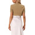 thumbnail image 3 of INSPIRE CHIC Women's Shrugs Open Front Bolero Ruched Short Sleeves Cropped Cardigan XS Camel, 3 of 6