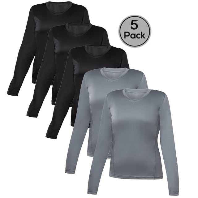 Blank Activewear Lot de 5 T-Shirts à Manches Longues pour Femmes, Tissu de Performance à Séchage Rapide