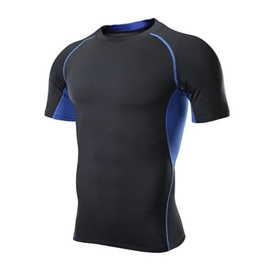 Chandail pour Homme Adulte Chandail pour Homme Lots Chandails de Compression pour Hommes Manches Courtes Hauts de Compression Athlétiques T-Shirt d'Entraînement Frais et Sec Vêtements (Bleu, P)