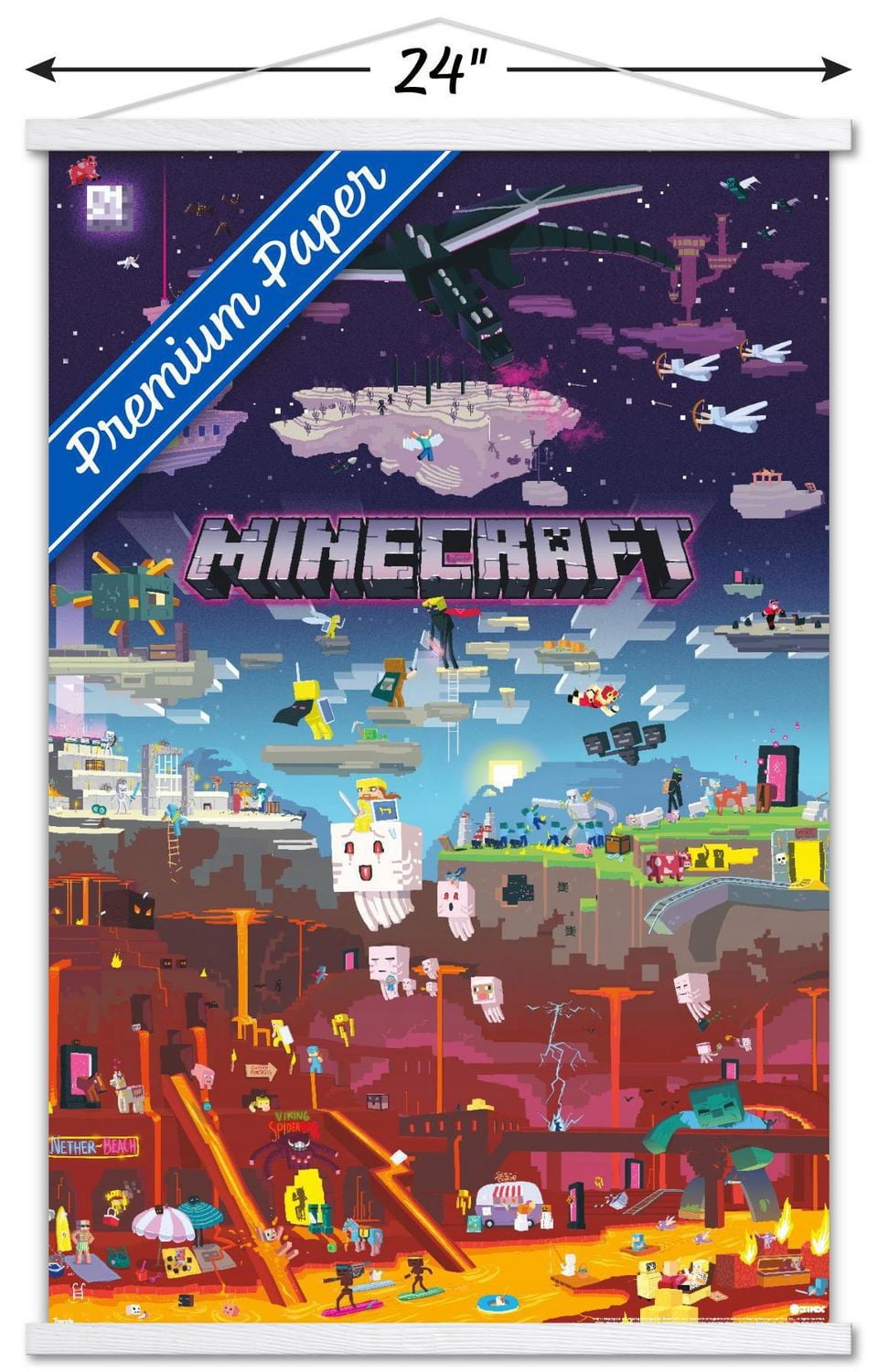 Minecraft - Monde au-delà 22,375" x 34" Affiche Murale avec Cadre Magnétique en Bois de Hêtre, par Trends International