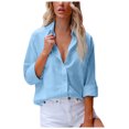 thumbnail image 1 of Chemise à Manches Longues Femme Chemise Unie Col en V Blouse Ample Manches Longues Tunique Décontractée de Travail avec Poche Robe à Manches Longues Femme Hauts Col en V pour Femme, 1 of 5