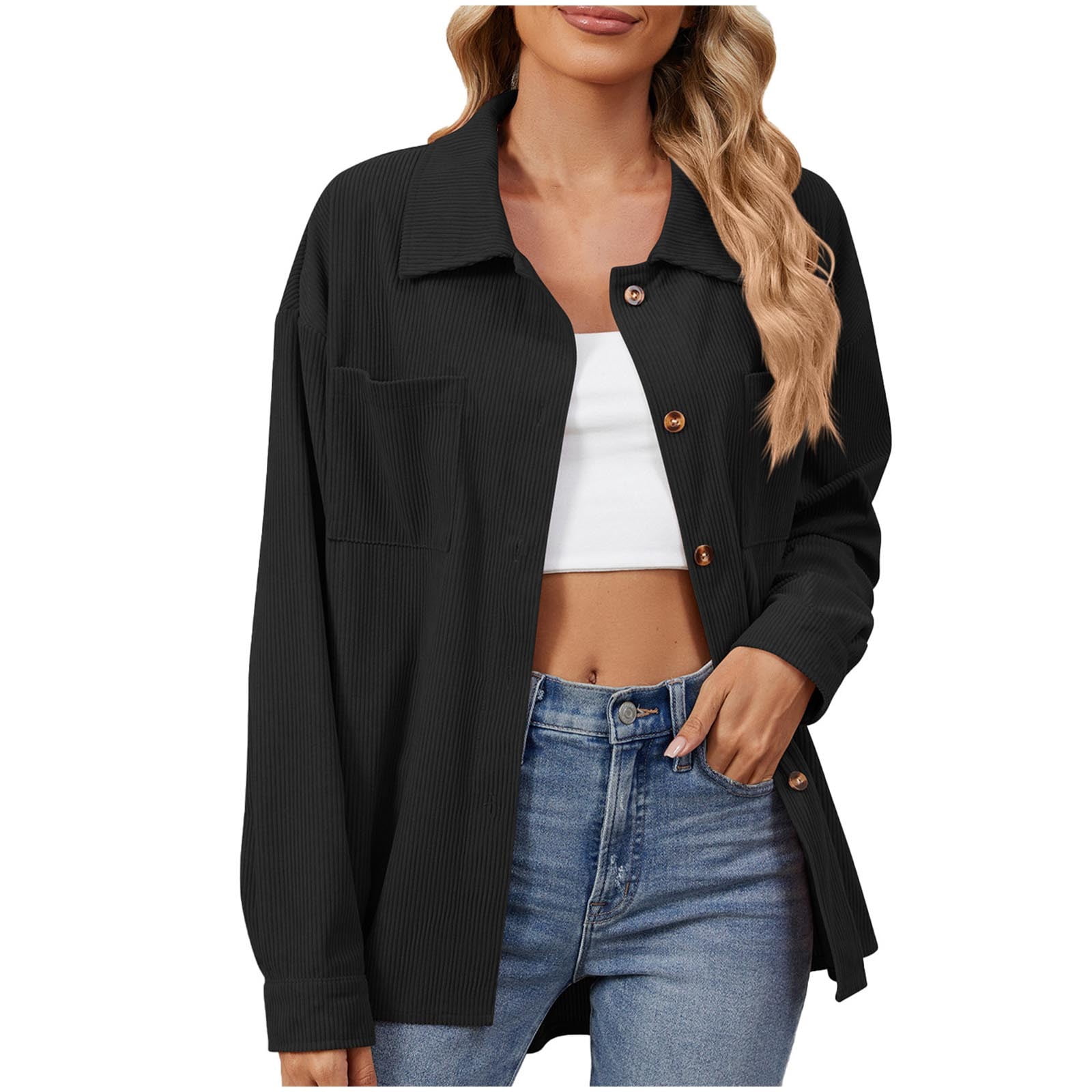 Timegard Button down Shirts for Women Long Sleeve Dressy Casual Oversized Blouses Fall Solid Color Tops