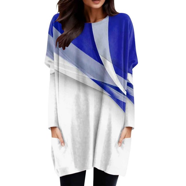 Femmes Automne Hiver Col Rond Manches Longues T-Shirt Haut Poche Poche Poche Poche Blouse Manches