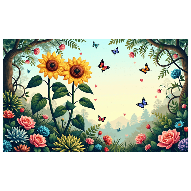 Floral Butterfly Garden Backdrop Banner for Party Backdrop Background Sunflower Decorations Photography Props Nature Scene Summer Wedding Event Decor