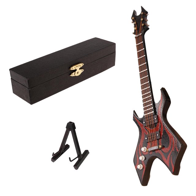 lionlar 1:6 Scale Handcrafted Electric Guitar Bass Model with Display Stand Doll House A