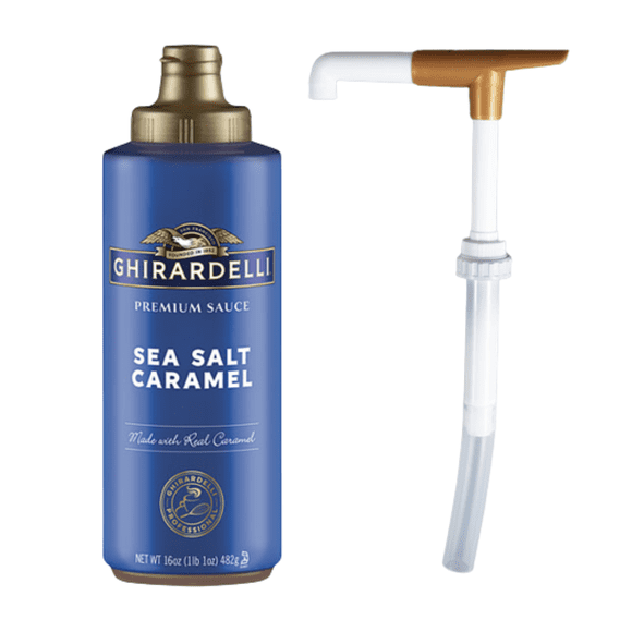 Ghirardelli Premium Sea Salt Caramel Flavoring Sauce – Buttery Confectionery Sweetness & Crisp Sea Salt Balance, 14 fl. oz. (16 oz. Weight) Squeeze Bottle with Bonus Precision Pump