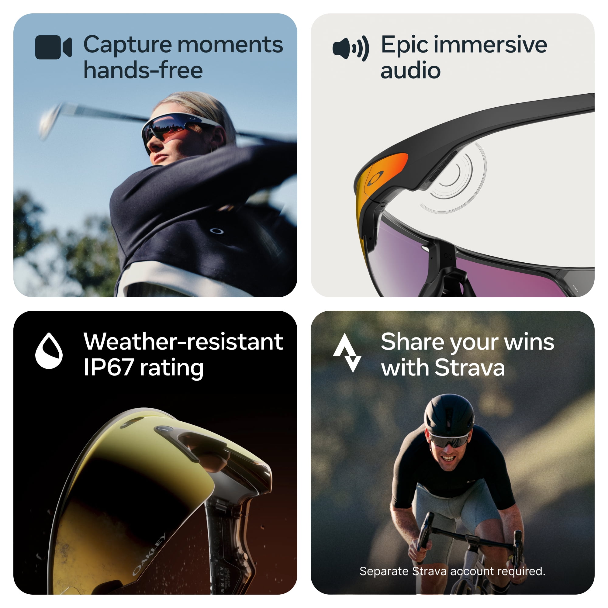 Oakley | Meta Vanguard avec Meta AI, compatibilité audio, photo et vidéo - Blanc, Noir Prizm