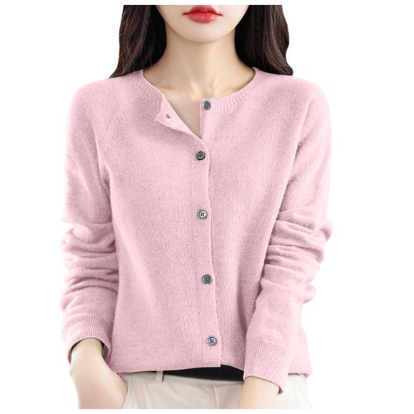 YTIANH Osmanthus Needle Knitted Cardigan for Women In Autumn Winter Korean Round Neck Outerwear Base Solid Color Loose Jacket Christmas Sweaters for Women Light Pink-2,XXL