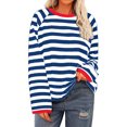 thumbnail image 2 of Womens Tops Striped Crewneck Long Sleeve Color Block Tshirts Fall Casual Loose Comfy Blouse, 2 of 5