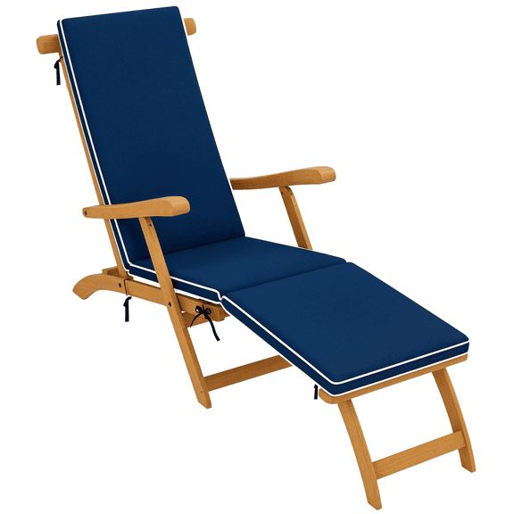 Outsunny Chaise Longue d'Extérieur, Fauteuil Inclinable Pliant en Bois d'Acacia, Bleu Marine