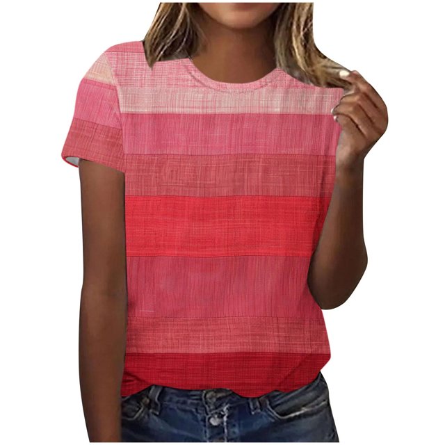 Pisexur Hauts d'Été pour Femmes, Hauts pour Dames, Hauts pour Femmes, Haut Décontracté à la Mode pour Femme à Enfiler Imprimé à Manches Courtes et Col Rond Multicolore, P