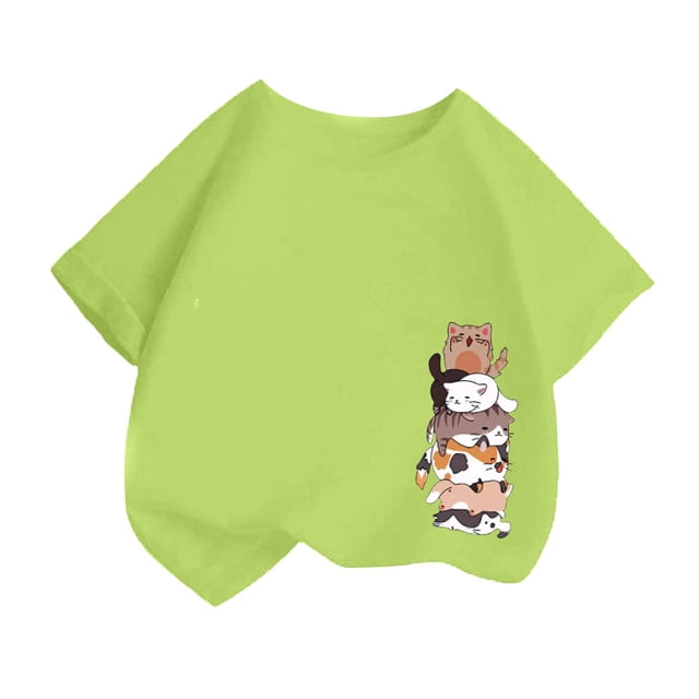 T-shirt d'Été à Manches Courtes et Col Rond Imprimé Mode Mignon pour Filles Juniors Petites Filles Crop Top 4t