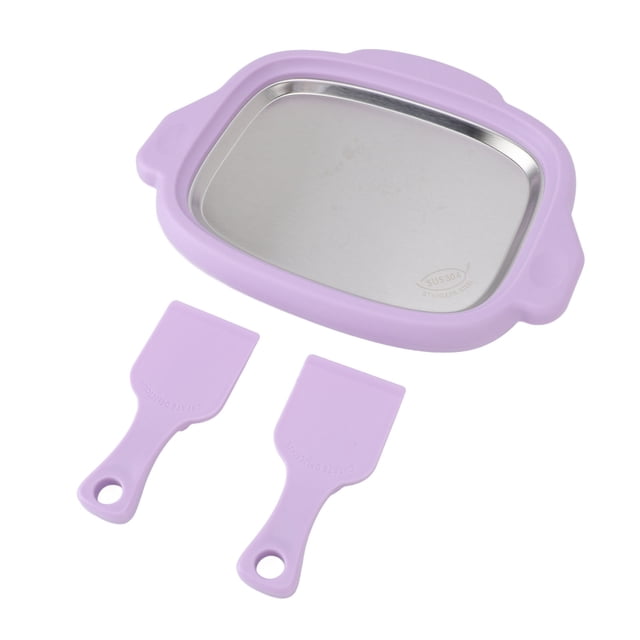 Ice Stir Frying Machine with 2 Shovels 304 Stainless Steel Plate Rolled Ice Cream Maker Fried Yogurt Machine for Home