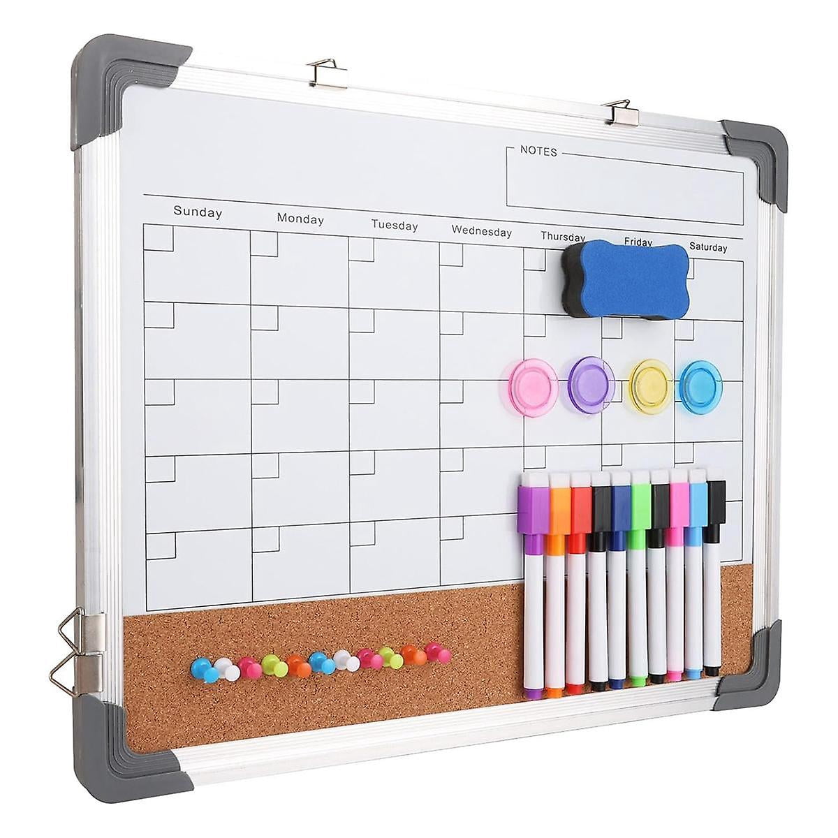 Small Whiteboard Corkboard Calendar Combo, 12x16inch Dry Erase Board For Wall Double-sided Magnetic White Board Bulletin