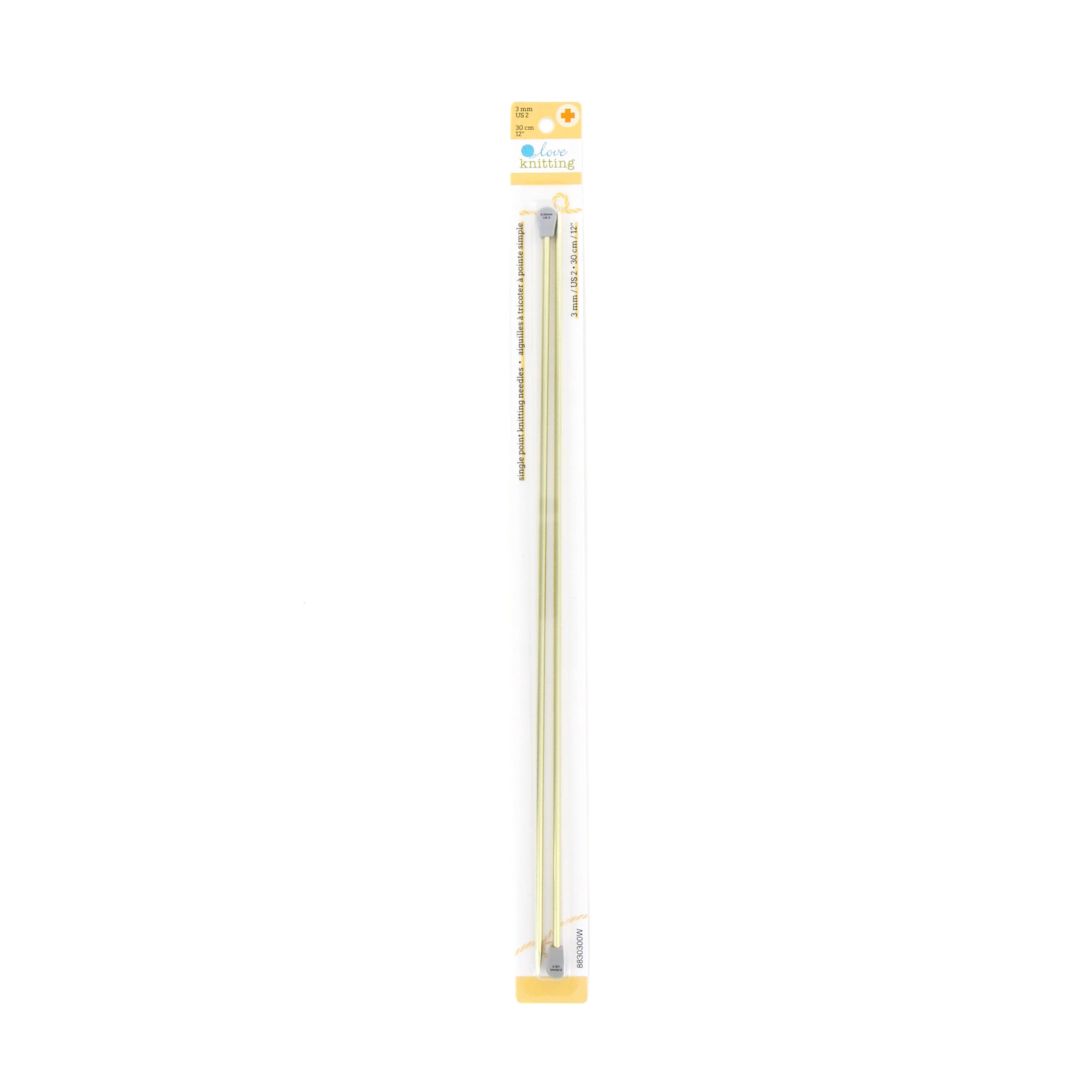 LOVE KNITTING Aluminium Single-Point Knitting Needles, 30 cm (11.8 in.), 3 mm (0.12 in.)