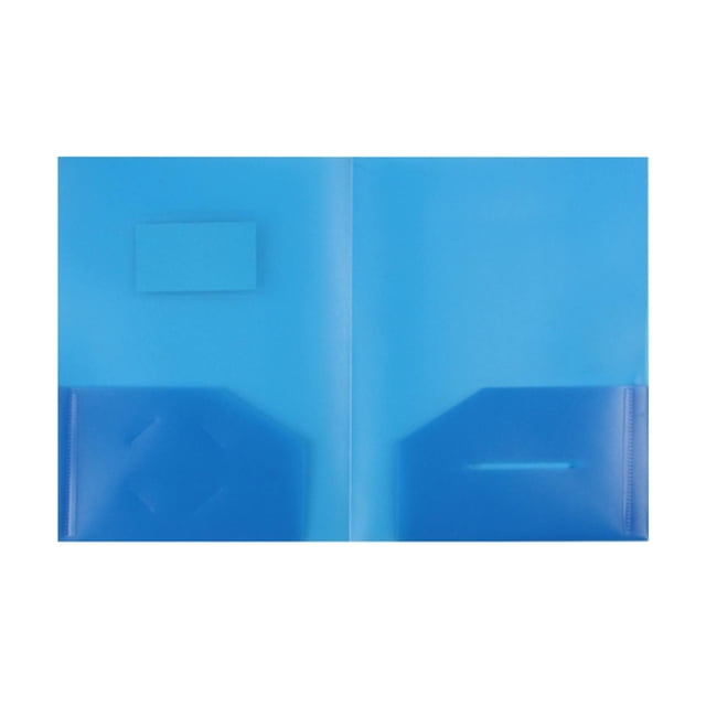 ZTTD 1Pc Two Pocket Plastic Folder in sky blue, designed for letter and A4 size documents. Features two inner pockets, a label pocket, and a business card slot. Made of heavy-duty, water-resistant PP plastic with stay-put tabs for secure paper storage. Suitable for school, office, or as a portfolio folder for organization.