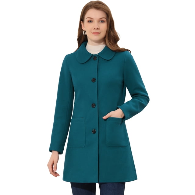 INSPIRE CHIC Manteau Trench d'Hiver pour Femme à Col Rabattu, Simple Boutonnage, Bleu Lac, L