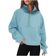 thumbnail image 1 of Timegard Half Zip Pullover for Women Cropped Long Sleeve Tops Sweatshirts Thumb Hole Fall Solid Color Tops, 1 of 7