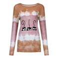 thumbnail image 3 of Chandails à Manches Longues pour Femmes Imprimé à Nouer - T-Shirt à Col Rond Patchwork T-Shirt Décontracté Tee Blouse Hauts Blouses pour Femmes en Liquidation, 3 of 7