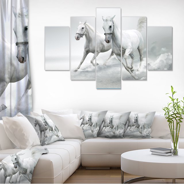 Chevaux Blancs Courants - Impression sur Toile d'Animal