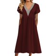 thumbnail image 2 of Cathalem Robes Babydoll d'Été pour Femmes Décontractées Boho à Col en V Plongeant, Manches Courtes, Ourlet à Volants, Fente, Longues Robes de Plage, Rouge G, 2 of 5