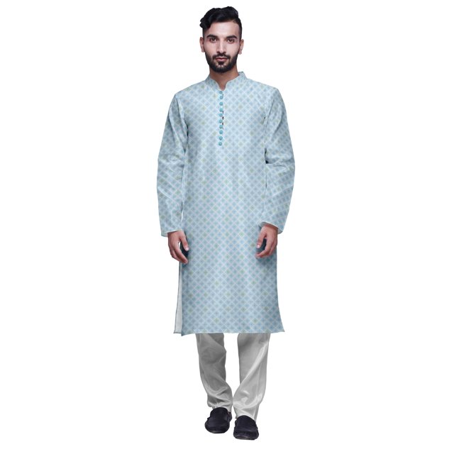 Atasi Modal Satin Printed Mens Kurta With Churidar Pajama Set Summer Clothing