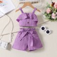 thumbnail image 2 of XDZJLR Child Girls Outfits Ribbed Knit Button Front Camisole Crop Tops And Track Shorts 2 Summer Clothing Set Purple 2-3 Years, 2 of 7
