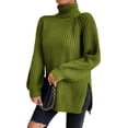 thumbnail image 1 of EYIIYE Chandail d'Automne et d'Hiver pour Femme à Manches Longues, Col Roulé, Tricot, Chandail, Couleur Unie, Ourlet Fendu, Long Tricot, Chandail, Ample, Décontracté, Confortable, Hauts, 1 of 8