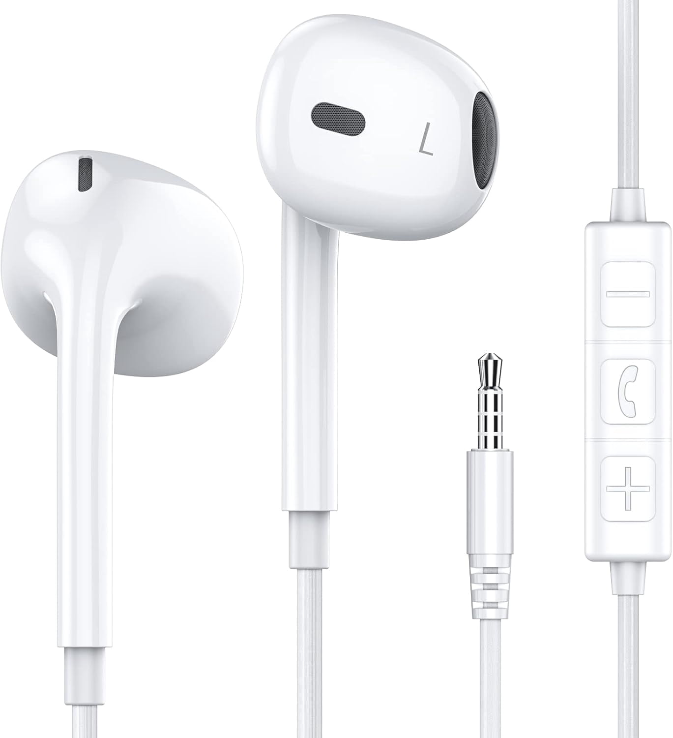 3.5mm Audio Jack Headphones Earphones with Volume Buttons & Microphone Compatible for iPhone 5 5S SE 6 6S Plus