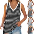 thumbnail image 1 of Yuyuzo Plus Size Tank Tops for Women V Neck Sleeveless Shirts Striped Loose Fitted Summer Top, 1 of 6