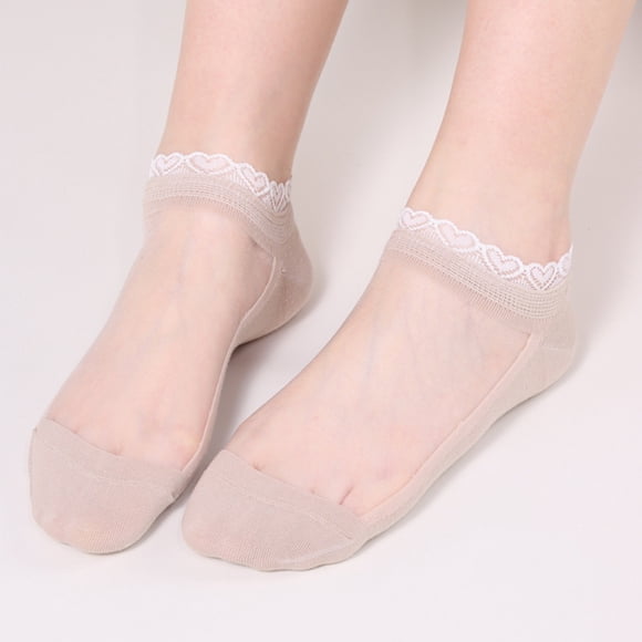 WHEANG Women's Short Socks Lace Socks Breathable Glass Silk Women's Socks Crystal Silk Lace Women's Socks Sports Socks Socks for Women Men (Color Beige One Size)