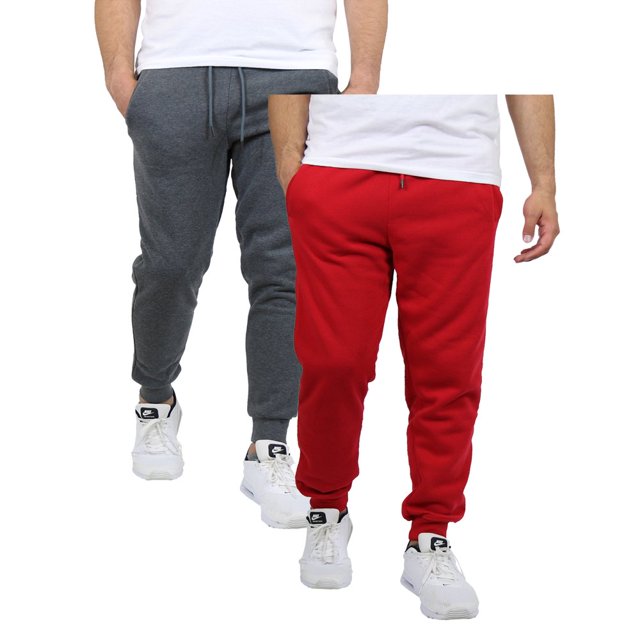 Men's 2 Pack Fleece Jogger Sweatpants,charcoal/red,M