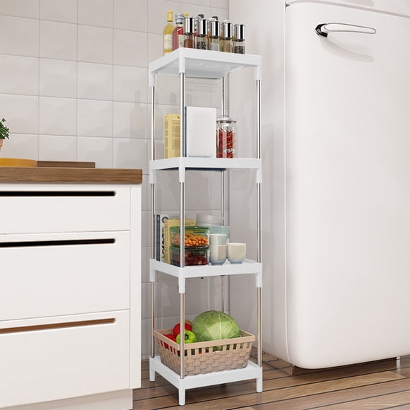 Fridja 4-Tier Shelving Metal Storage Rack Shelves, Standing Storage Shelf Units for Laundry Bathroom Kitchen Pantry Closet, 40.55x10.83x9.84in(White)