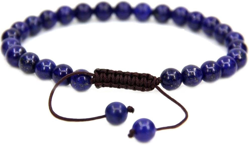 Natural Natural Lapis Lazuli Gemstone 6mm Round Beads Adjustable Bracelet 7" Unisex