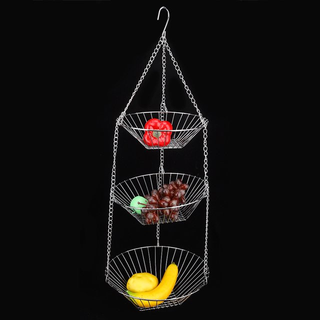 Three Layers Storage Basket Hanging Fruit Baskets, Hanging Kitchen Baskets, Hanging Wire Basket For Vegetable Fruit