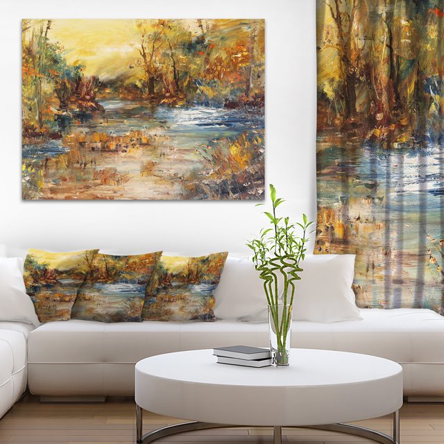 Art Design - Rivière dans la Forêt Peinture à l'Huile