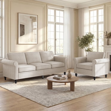 Puremind 2 Piece Sofa Set for Living Room, Include Sofa and Armchair, Living Room Furniture Sets, Beige