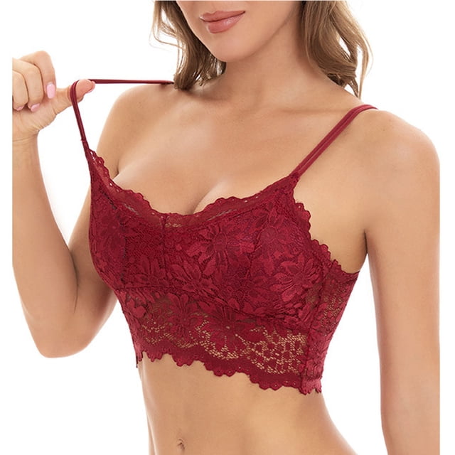 TIMIFIS Soutien-Gorge Léger en Dentelle Rouge pour Femmes, Soutien-Gorge Léger en Dentelle Rembourrée Bandeau en Dentelle avec Bretelles pour Femmes Filles Été