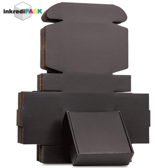InkrediPack™ Easy Fold Corrugated Matte Black Finish Gift Box, Shipping Box and Mailer Boxes - 4"L X 4"W X 2"H - 25 Pack