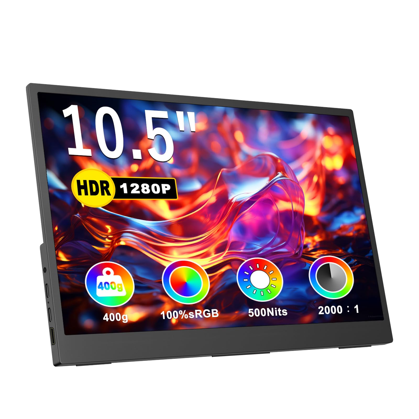 Portable Monitor for Laptop, 10.5" Screen Extender 1920x1280P IPS Travel Monitor 3:2, 500nits, 2000:1, w/45&Acirc;&deg; Adjustable Stand,