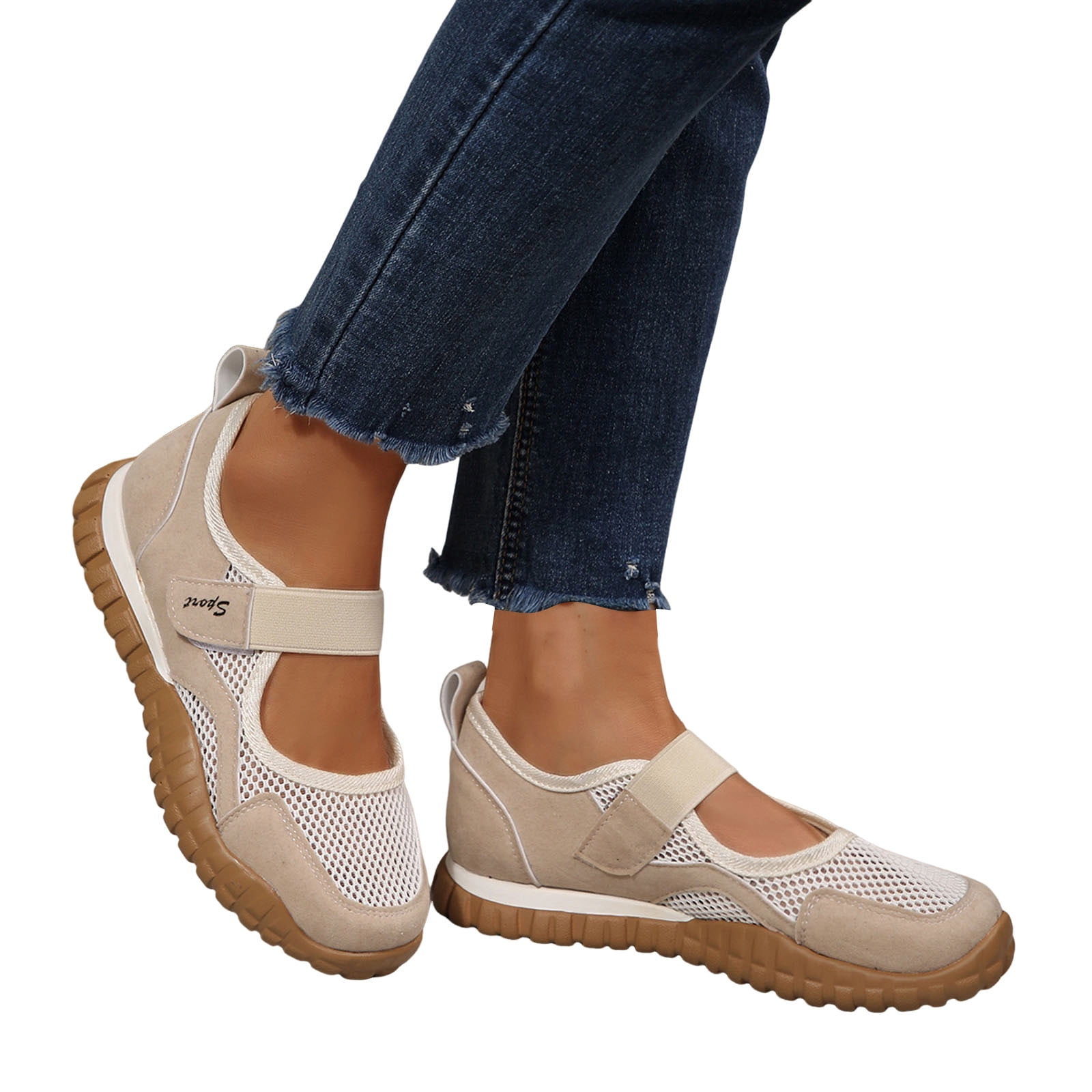 Women's Mesh Mary Jane Sneakers with Adjustable Hook and Loop