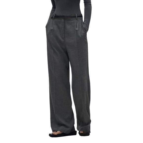 AherBiu Dress Pants Women Wide Leg High Waisted Dressy Casual Pants Business Work Pull on Lounge Trousers