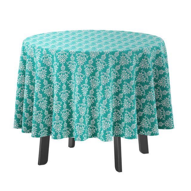 Vargottam Indoor/OutdoorRoundTablecloth 58 InchRoundTablecloth Waterproof PatioTableCloths,Spring/SummerTableCovers For Backyard CircularTable/Bbqs/Picnic -Turquoise Blue
