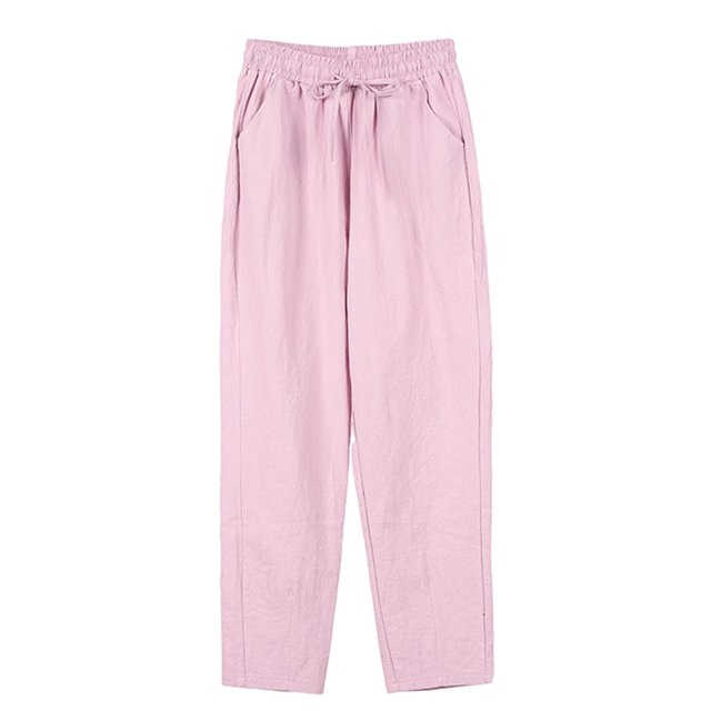 LUXUR Ladies Loungewear Mid Waisted Bottom Elastic Waist Trousers Basic Pants Solid Color Pollination L