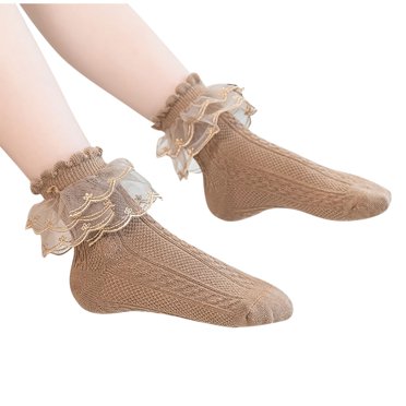 Amzcrzy Chaussettes pour Bébé 3 Pcs 1-15 Ans Antidérapantes Chaussettes pour Tout-Petits Confortables Décontractées en Dentelle Chaussettes pour Filles Couleur Unie Chaussettes pour Enfants Chaussettes en Coton Mi-Mollet