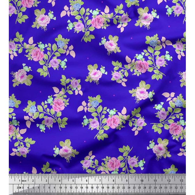 Soimoi Tissu Popeline de Coton Feuilles & Roses Imprimé Floral 1 Yard 42 Pouces de Large