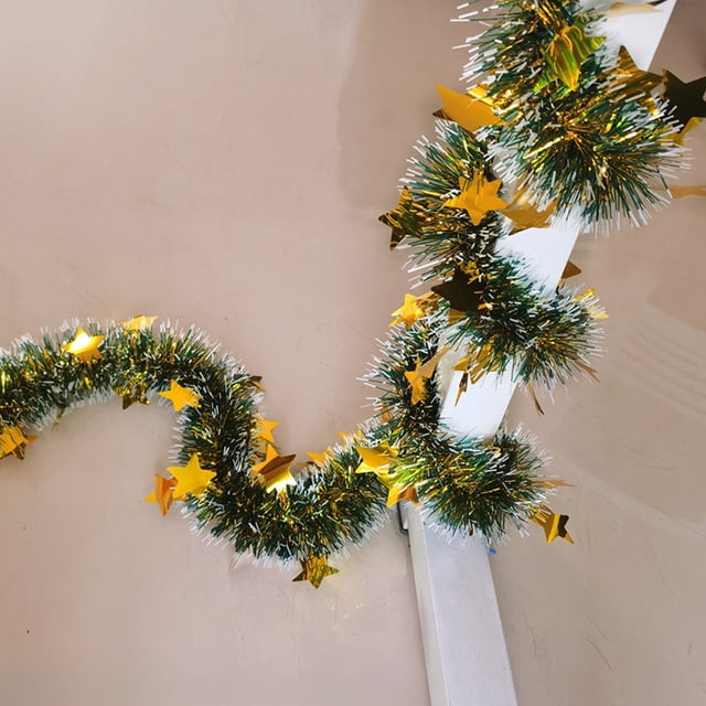 Christmas Tree Tinsel Garland 6.6FT Colorful Yellow Stripe Plastic Lightweight Decoration for Holiday Scene